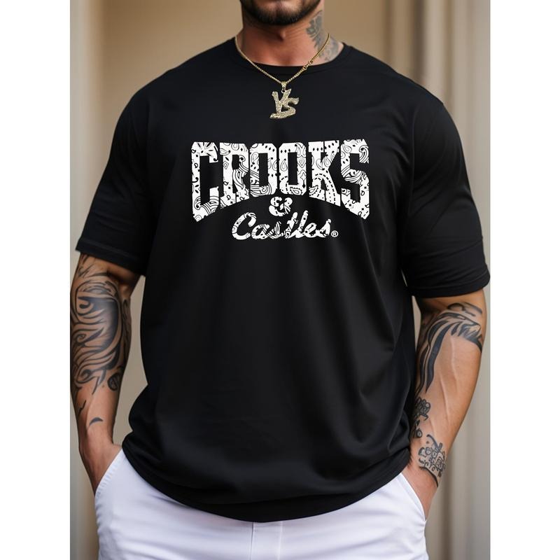 Comfy Stretchy Crooks Graphic Men'WB shield Short Sleeve T-shirt, Casual Daily Style Fashion Clothing For Summer Hoodie,...