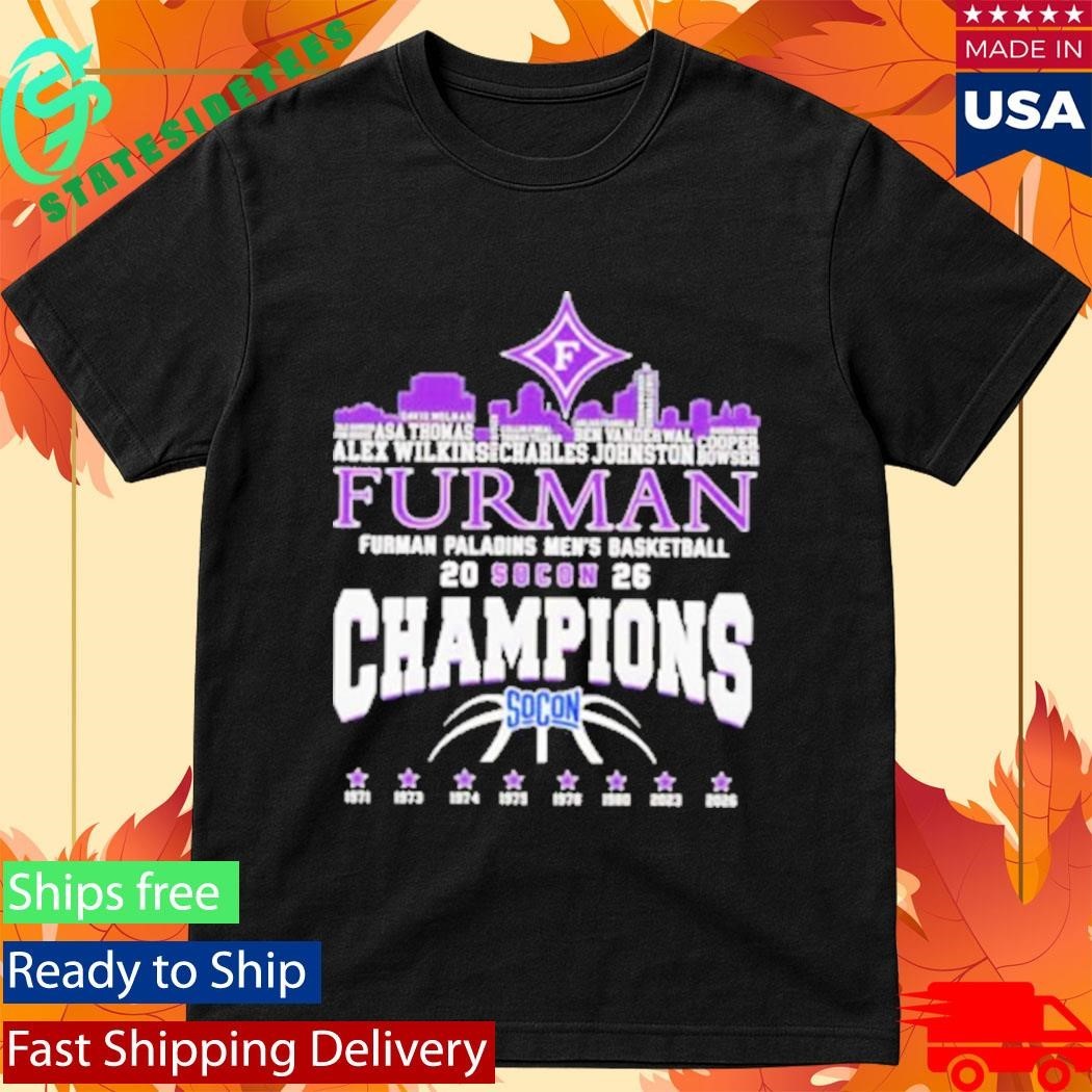 Congrats Furman Paladins Champions 2026 SoCon Men’s Basketball 8X City Skyline Shirt