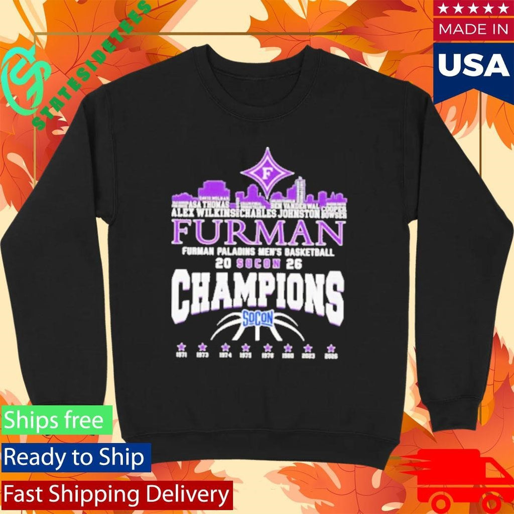 Congrats Furman Paladins Champions 2026 SoCon Men’s Basketball 8X City Skyline Shirt