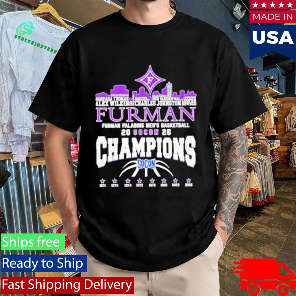 Congrats Furman Paladins Champions 2026 SoCon Men’s Basketball 8X City Skyline Shirt