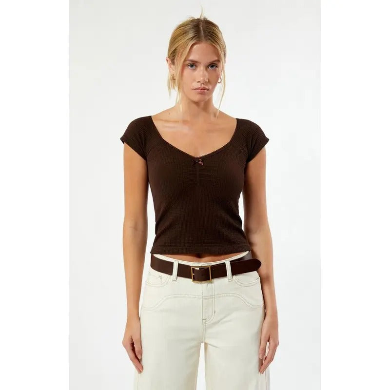 Contour Women's Seamless Waffle Knit Cinched Top T-Shirts, Hoodie, Sweatshirt | DripVista.com