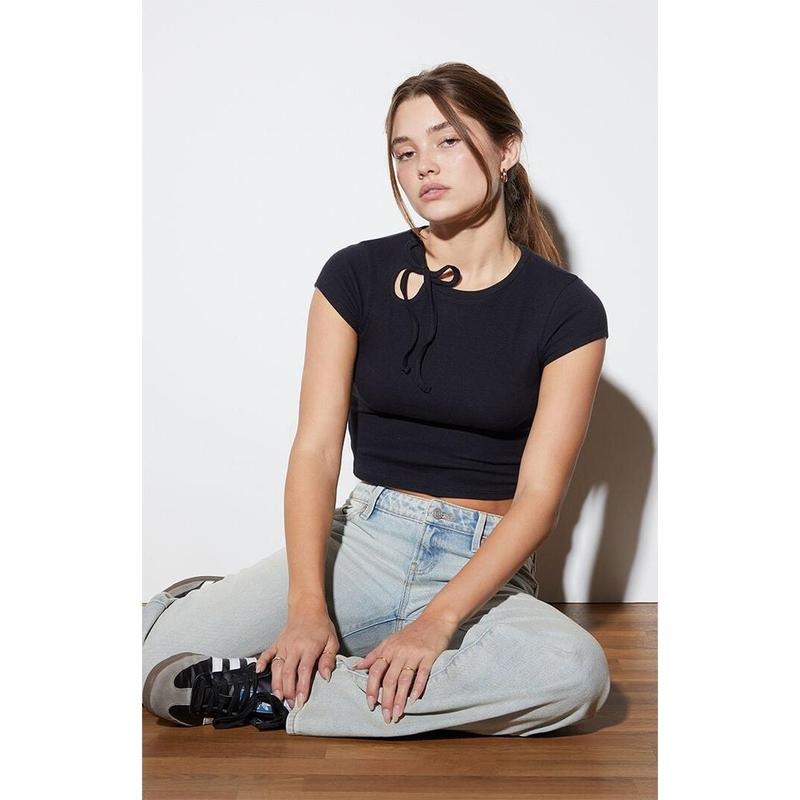 Contour Women's Susie Asymmetrical Tie Top T-Shirts, Hoodie, Sweatshirt | DripVista.com