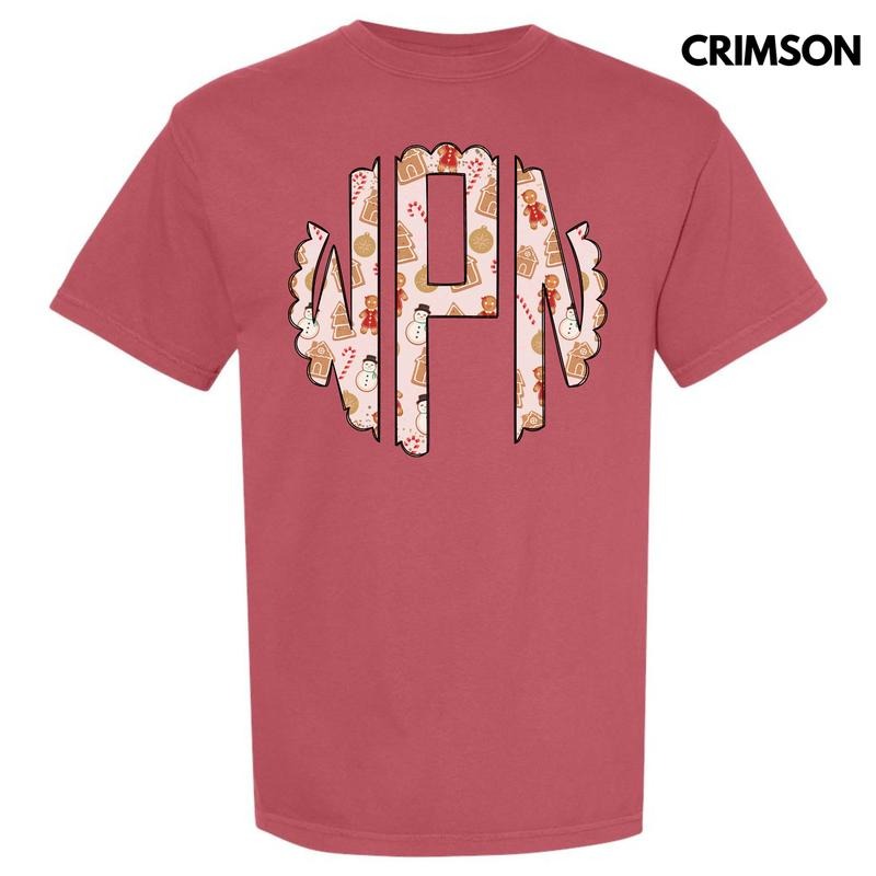 Cookie Christmas Monogram Comfort Colors T-Shirt 'NLB' Hoodie, Sweatshirt | DripVista.com