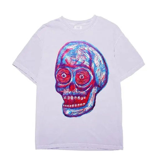 Cool Burn Skull 23  Woodblock Hand-Printed T-Shirt