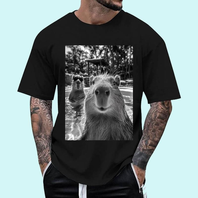 Cool Capybara Selfie T-Shirt | Tee For Men and Women, Unisex Cotton Hoodie, Sweatshirt | DripVista.com