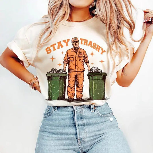 Cool Donald Trump As Garbage Collector Tshirt Sweatshirt Hoodie, Stay Trashy, Donald Trump 2024 Shirt, Womenswear Menswear Cotton Crewneck