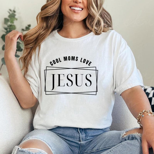 Cool Moms Love Jesus Shirt Pure Cotton Casual Street Style Crew Neck Short Sleeve T-Shirt Tops Trendy For Women For Men