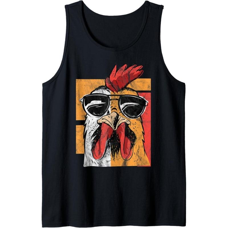 Cool Rooster Wearing Sunglasses Retro Vintage Chicken Tee Tank Top Made in USA Hoodie, Sweatshirt | DripVista.com