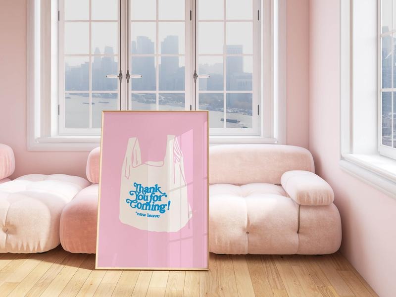 Cool Unique Room Decor, Quirky Retro Wall Art, Blue Dorm Room Decor, Blue Trendy Wall Art, College Apartment Decor,...