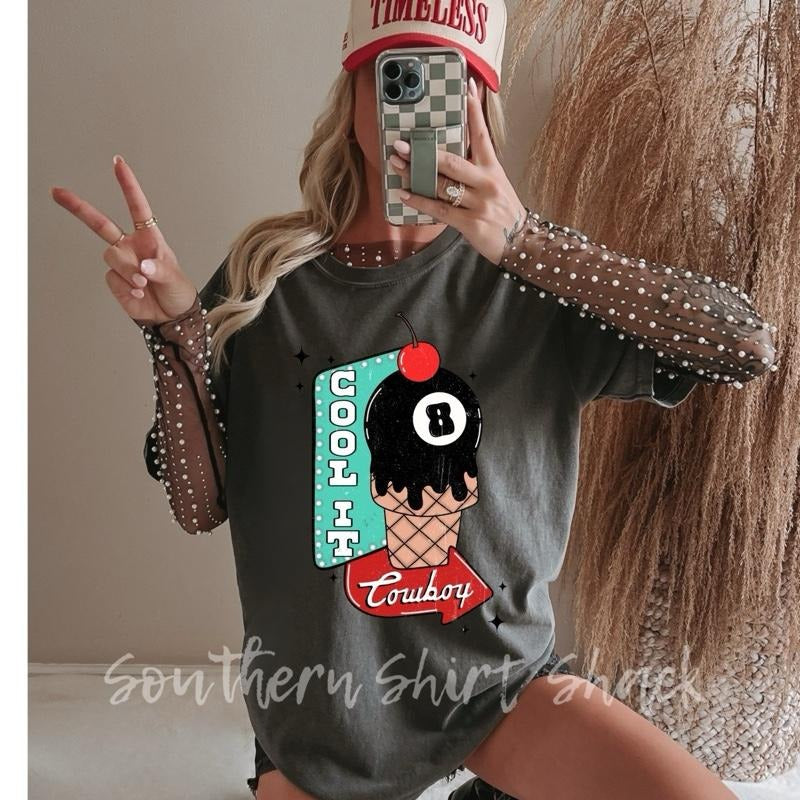 Cool it Cowboy retro ice cream 8 ball T shirt  | Pepper comfort colors t shirt Hoodie, Sweatshirt | DripVista.com