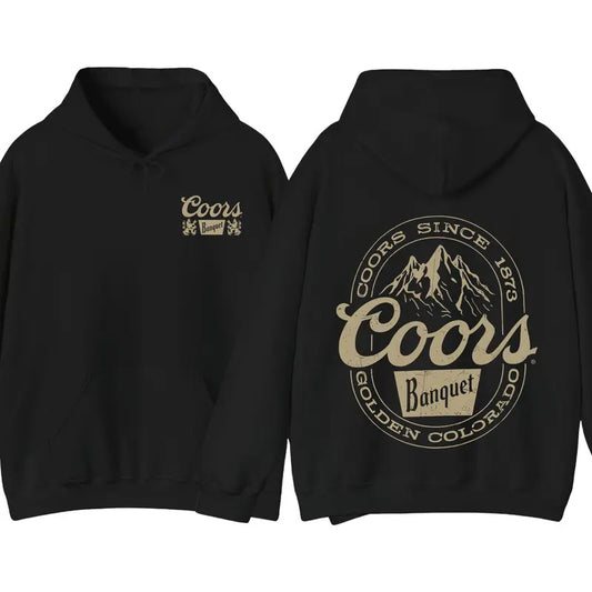 Coors Banquet Hoodie - Vintage and Rugged Design Coors with Mountain Graphics Hooded, Perfect for Beer Enthusiasts and Outdoor Adventurers, Comfortable Unisex Hoodie