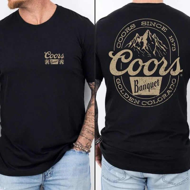 Coors Banquet Mountain Logo T-shirt - 2 Side - Universal Appeal Garments - Statement Pieces - Trendy Styles Available - Pick Your Color - All Sizes Offered Menswear Top