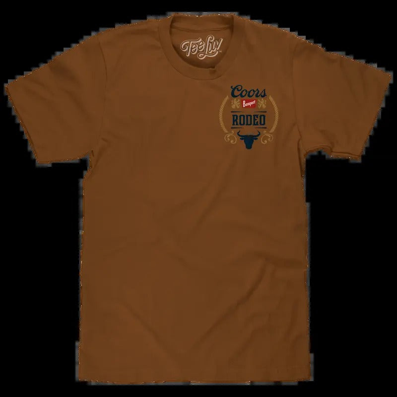 Coors Banquet Rodeo Bull Beer Front and Back T-Shirt - Brown Sugar