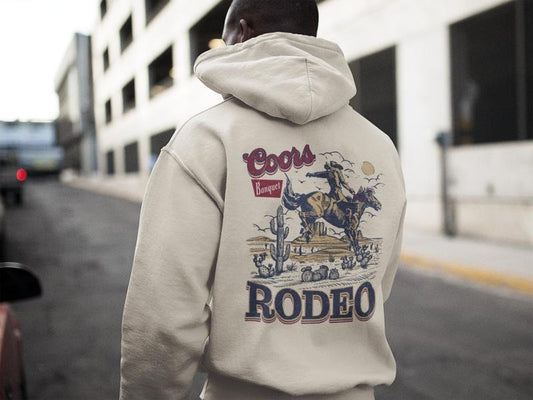 Coors Banquet Rodeo Hoodie, Coors Graphic Streetwear T-Shirt, Gift Ideas For Him, Sweatshirt For Him, Vintage Country Western Hoodie, Holiday Sweatshirt, Unisex Essentials, Long Sleeve Menswear Pullover Sweaters heavyweight hoodie