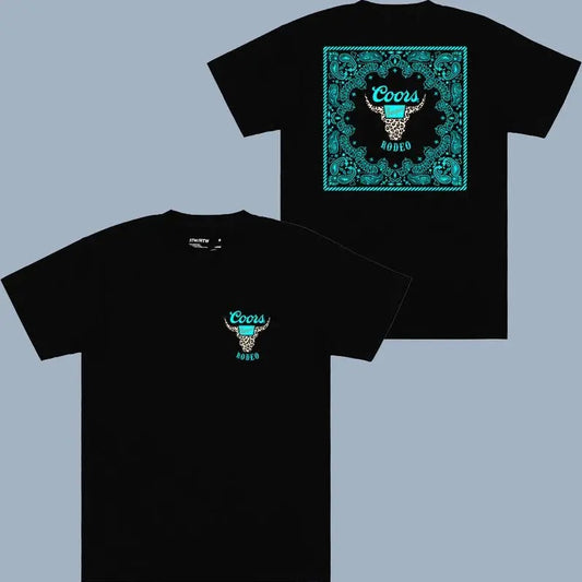 Coors Banquet Rodeo Horns Leopart, Gift For Man And Women, Unisex - T-shirt -2 Side - Colors Galore - Unisex Appeal - Find Your Style - Size Range For Everyone - Celebrity Style Casual Cotton