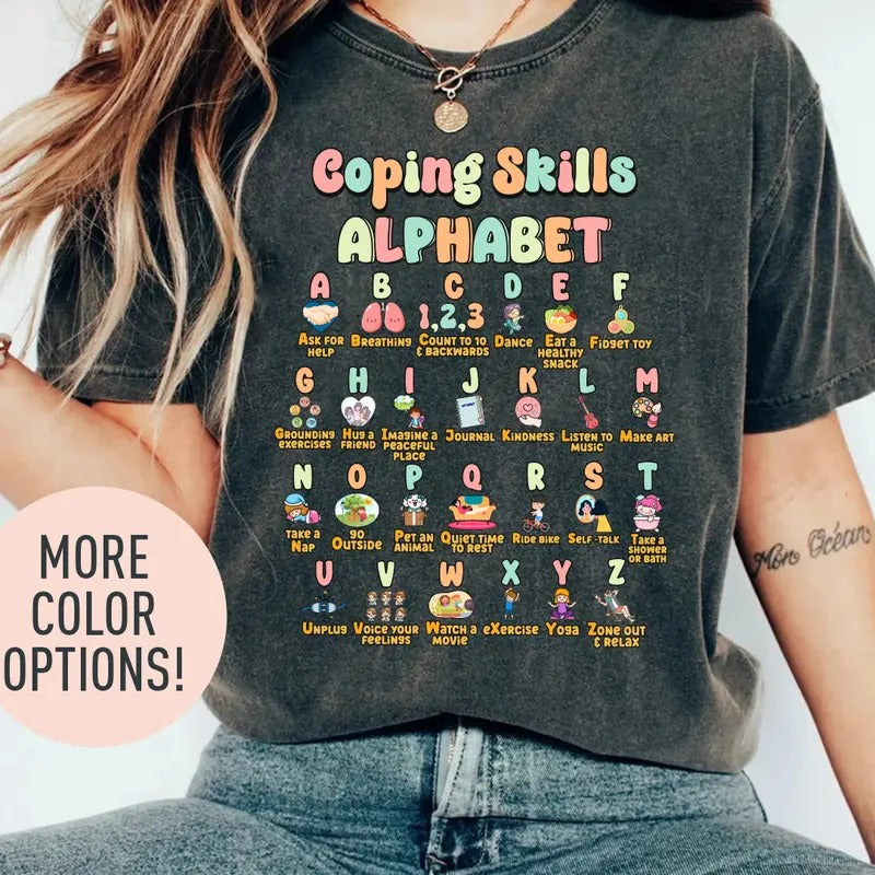 Coping Skills Alphabet Shirt, ABC Coping Skills Shirt, Mental Health Awareness Shirt, School Counselor Shirt, School...
