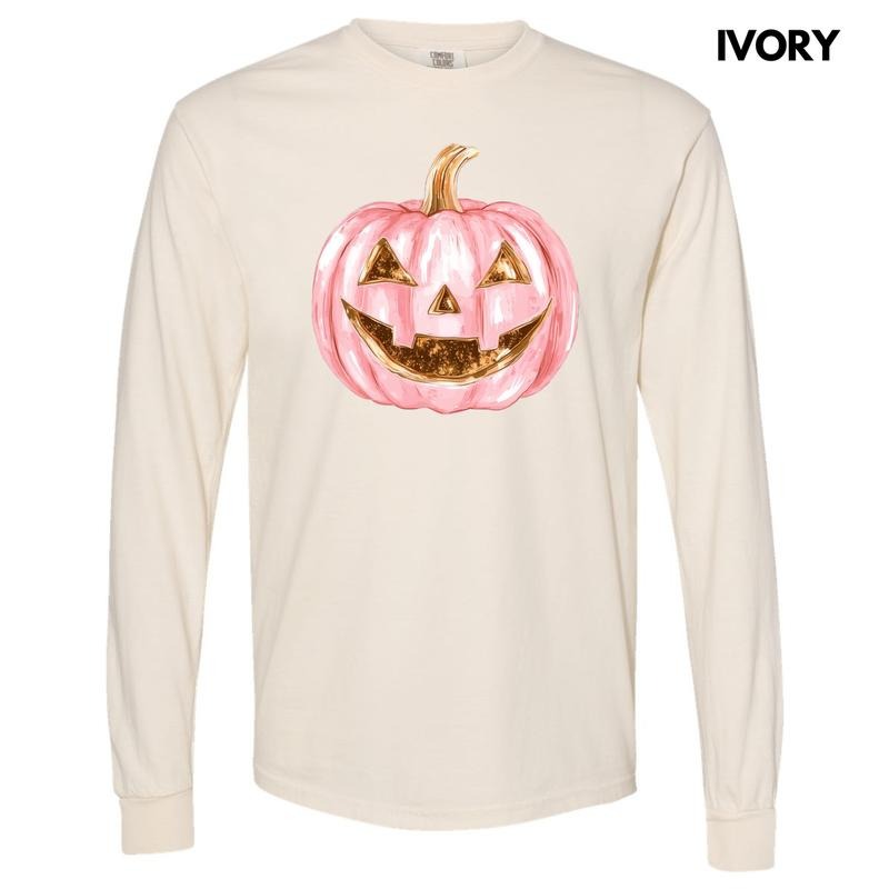Copper & Pink Jack O Lantern Long Sleeve Comfort Colors T-Shirt 'NLB' Hoodie, Sweatshirt | DripVista.com