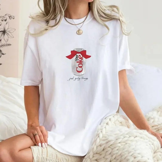 Coquette Aesthetic Crewneck Tee, Diet Coke shirt, Cherry Coke, Bow, Trendy Top Womenswear