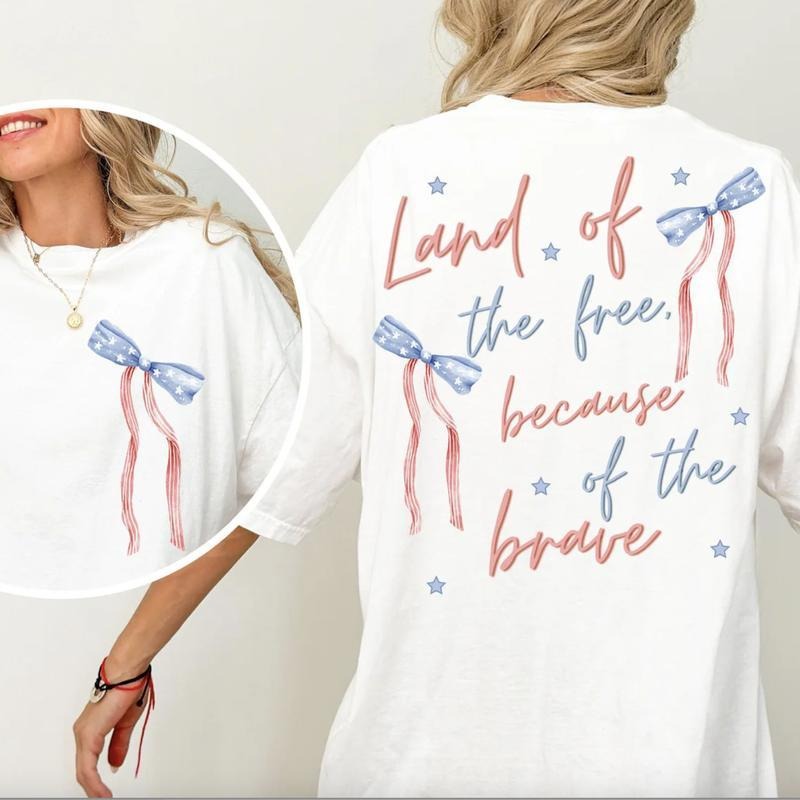 Coquette America Land FOG TNF Free Because FOG TNF Brave Shirt, 4th FOG July Shirt, Patriotic Tee, Independence Day Gift, American Bow FOG Girly Top