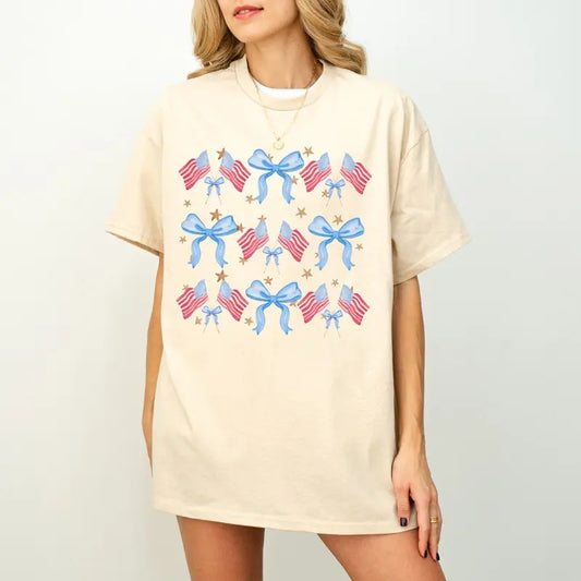 Coquette American Flag Shirt, Coquette Bow Shirt, 4th of July sublimation, America Shirt, Freedom, American Flag sublimation, American girl Shirt