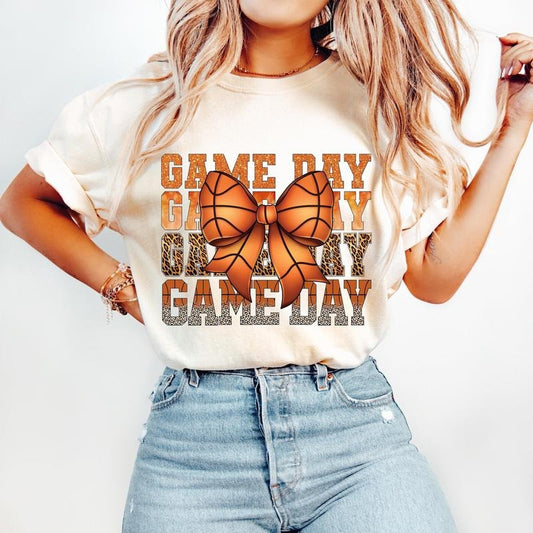 Coquette Basketball T-Shirt, Game Day Basketball T-Shirt, Basketball Mama Bow T-Shirt, Glitter, Leopard Print, Basketball Mom T-Shirt, Retro Basketball