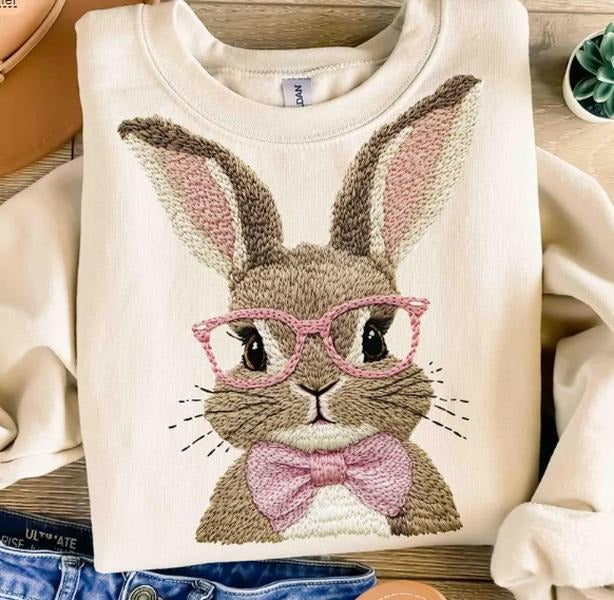 Coquette Bow Bunny Ears Sweatshirt, Cute Easter Bunny Shirt, Aesthetic Rabbit Tee, Happy Easter Gift, Soft Girl Spring...
