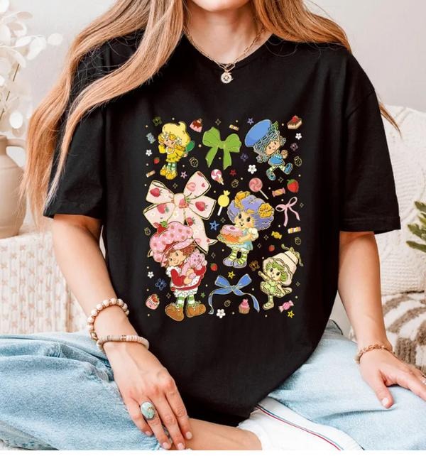 Coquette Bow Glitter Strawberry Shortcake Shirt, 80's Cartoon Characters Rainbow Shirt Hoodie, Sweatshirt | DripVista.com