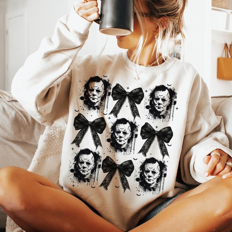 Coquette Bow Halloween Sweatshirt, Horror Movies Sweatshirt, Spooky Season Sweatshirt, Halloween Sweatshirt T-Shirts, Hoodie