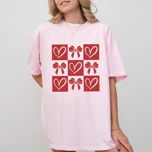 Coquette Bow Heart Comfort Colors, Loving Day Unisex T-Shirt, Valentine Day Gifts, Girly Sweet Heart Tee