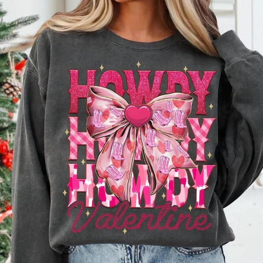 Coquette Bow Howdy Valentine Sweatshirt Western Valentines , Valentine Hearts , Pink, , Cowboy Cupid , Love , Retro Valentines