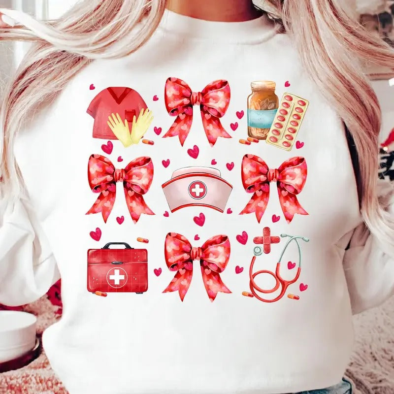 Coquette Bow Nurse Valentine Shirt, Valentines Day Shirt, Valentine Nurse Shirt, Valentine Nurse Love Shirt, Cute Red Nurse Valentine Shirt