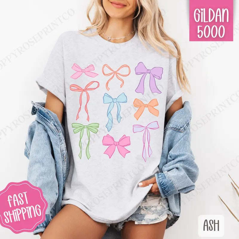 Coquette Bows Shirt Gildan, Bow Tee, Cute Women's Tshirt Plus Sizes Hoodie, Sweatshirt | DripVista.com