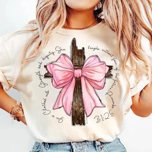 Coquette Christian Shirt Pink Bow Faith Shirt, Bible Verse Shirt, Womens Christian Gifts Religious Women Gift Jesus Apparel