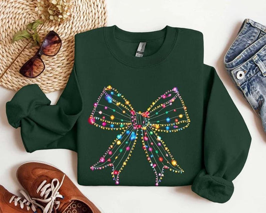 Coquette Christmas Shirt, Coquette Bow Christmas Sweatshirt, Coquette Christmas Lights Tee, Christmas Coquette Tee, Vintage Christmas Shirt