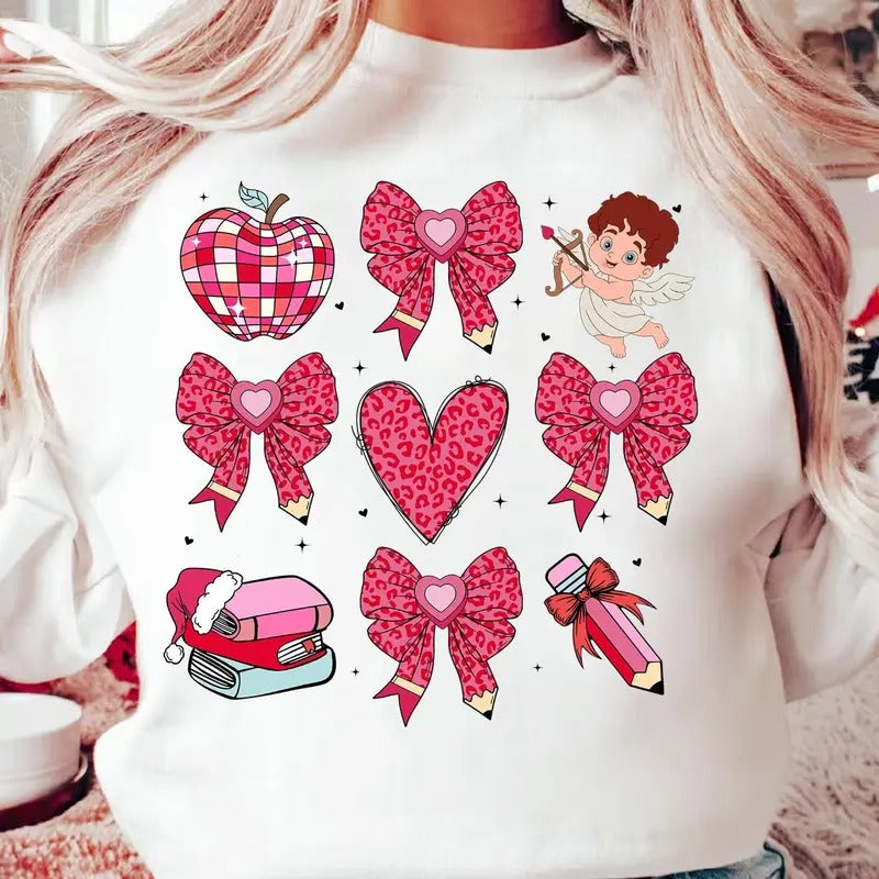 Coquette Cupid Teacher Valentine Shirt, Valentines Day Shirt, Coquette Bow Pencil Shirt, Teacher Valentine Shirt, Cute Valentine Shirt