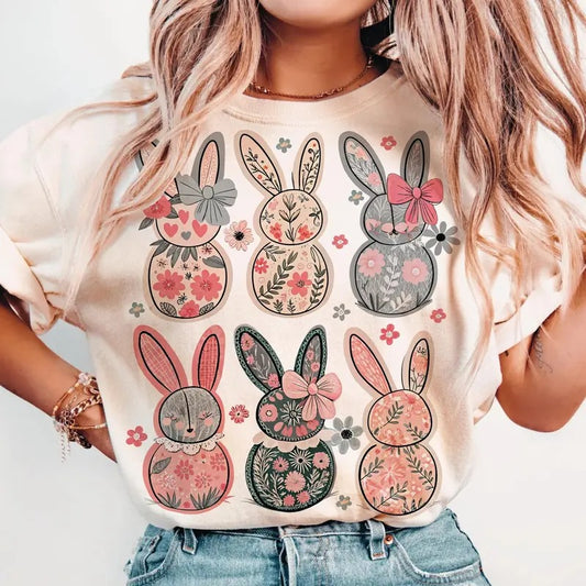 Coquette Easter Bunny Floral DTF Transfers - THIS IS NOT A SHIRT