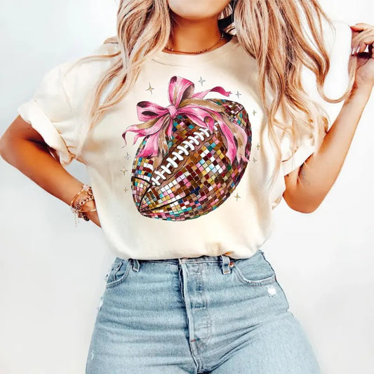 Coquette Football Shirt, Football Bow Tee, Football Mom, Football Gift, Game Day, Fall Football, Football Season, Unisex Short Sleeve Tee Shirt, Casual Clothing