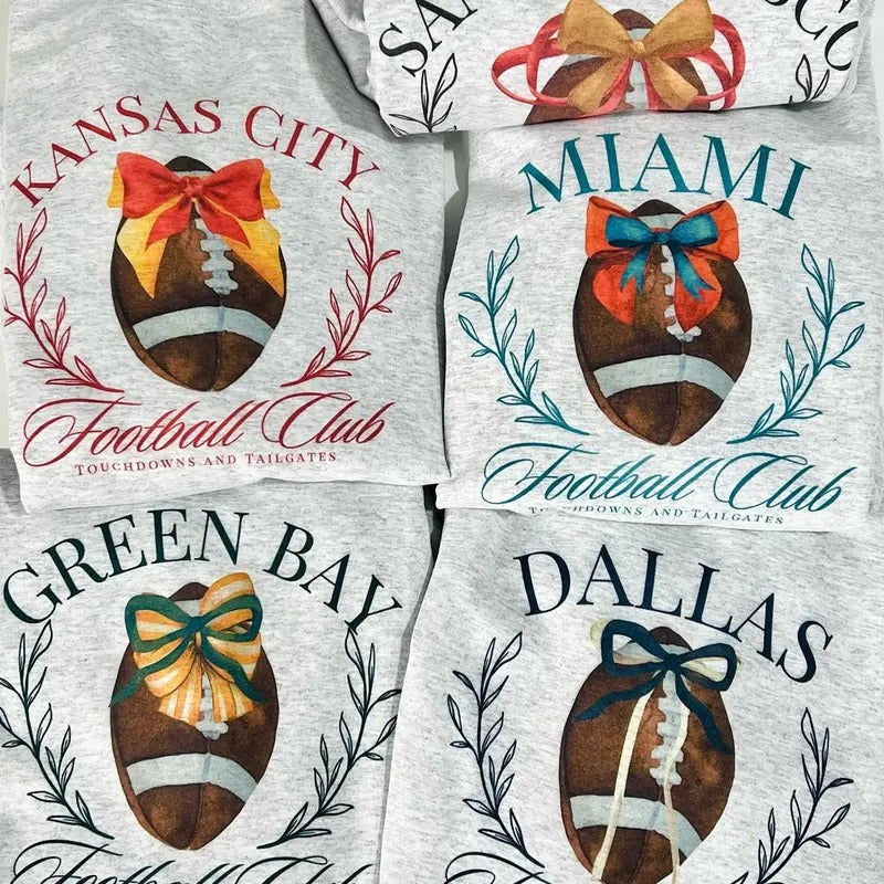 Coquette Football Sweatshirt Girly Football Bow Pullover Coquette City Football Team Sweatshirts Hometown Football...