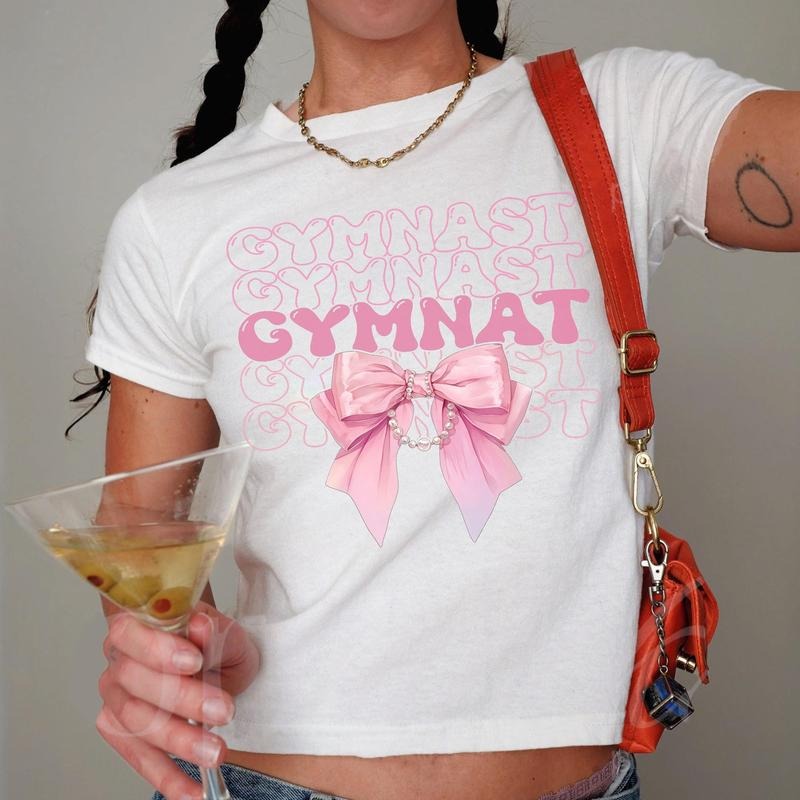 Coquette Gymnastics Baby Tee, Aesthetic Pink Bow Gymnast , Gymnast Team Gift for Athlete, Sports Lovers Tee, Trendy Gym Apparel
