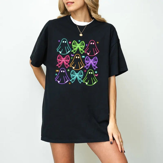 Coquette Halloween Neon T-Shirt, Halloween Ghost Neon T-Shirt, Halloween T-Shirt, Spooky Season T-Shirt, Social Club T-Shirt, Girly Coquette, Halloween Mama T-Shirt