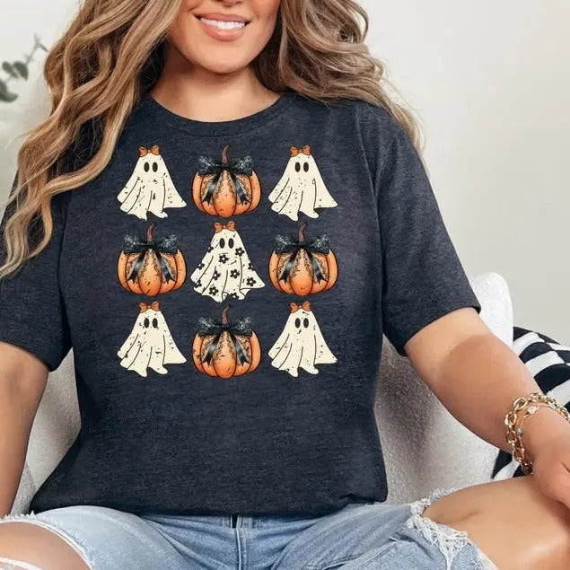 Coquette Halloween Shirt, Cute Halloween Pumpkin Shirt, Pink Pumpkin Shirt, Pumpkin Coquette Bow Shirt, Coquette Ghost...