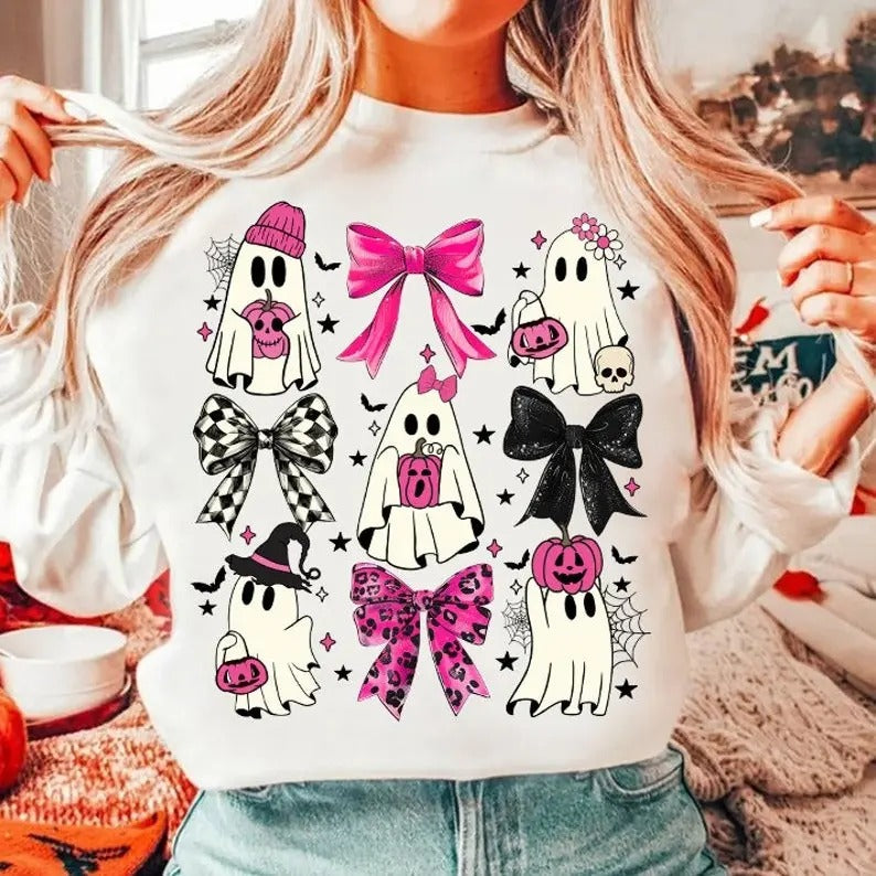 Coquette Halloween Shirt, Halloween Pumpkin Sweatshirt, Cute Ghost Shirt, Spooky Season Tee, Social Club Halloween Mama Shirt, Girly Coquette Bow Tee