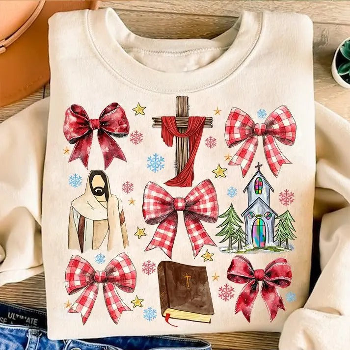 Coquette Jesus Christmas T-Shirt, Baby Jesus True Story Sweatshirt, Nativity Scene Oh Holy Night Bible Verse Clothing, Unisex