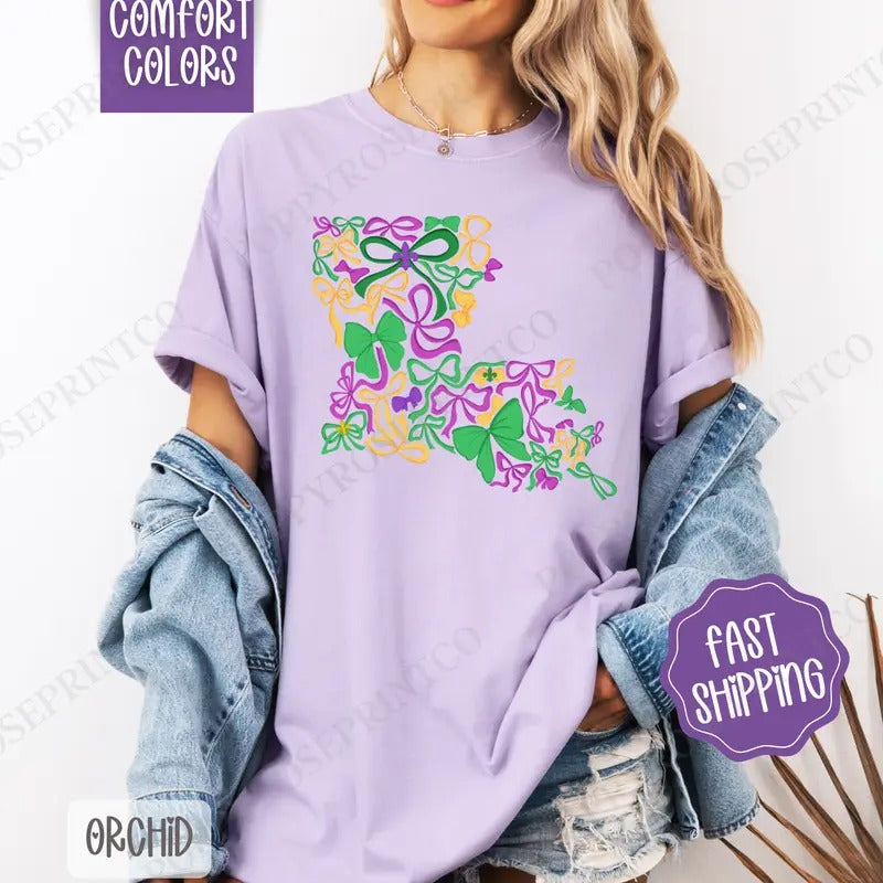Coquette Louisiana Mardi Gras Comfort Colors, Fat Tuesday Bows Women's Tee, Holiday Women's Tshirt Hoodie, Sweatshirt
