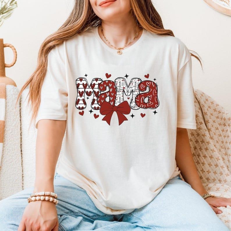 Coquette Mama Comfort Colors Shirt, Coquette Bow T-shirt for Mom, Mothers Day Gift, Girly Mama Outfit, Baby Shower Gift for Expecting, Mama T-shirt