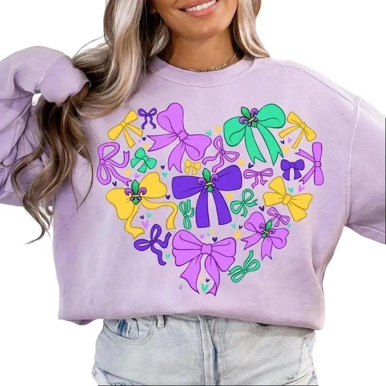 Coquette Mardi gras heart sweatshirt-hoodie-tshirt, Mardi Gras tshirt, Fleur De Lis coquette hoodie, Brushstroke Mardi...