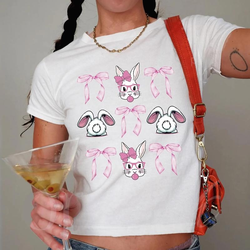 Coquette Pink Bow Bunny Baby Tee, Bunny With Glasses Baby Tee, Rabbit Easter Coquette T-Shirt, Bow Bunny Baby Tee