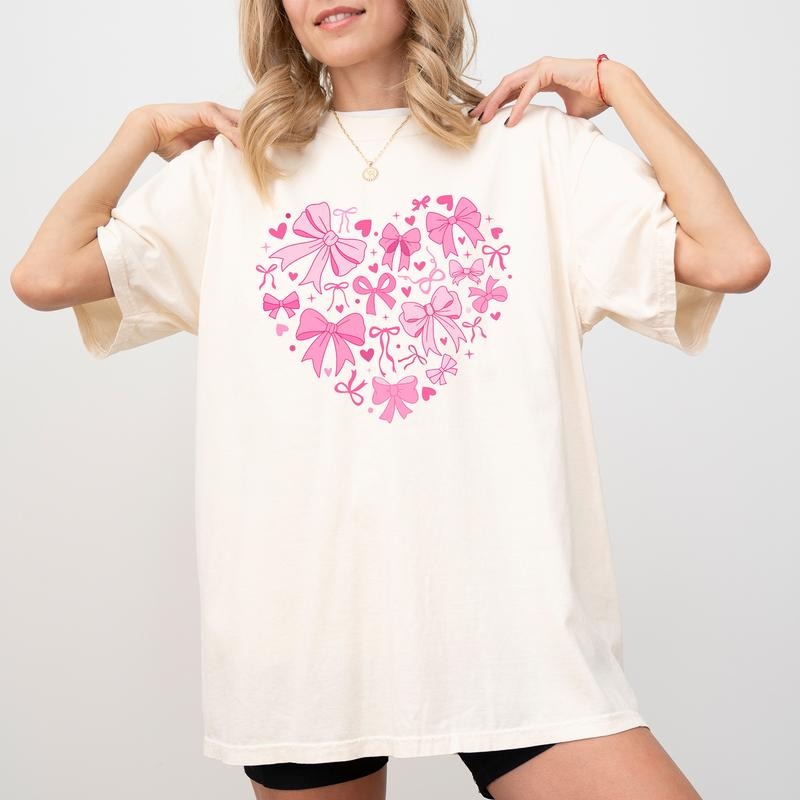 Coquette Pink Bow Shirt Comfort Colors, Loving Heart Women Tee, Valentine's Day Gifts, Be mine Tee, Womenswear Hoodie,...