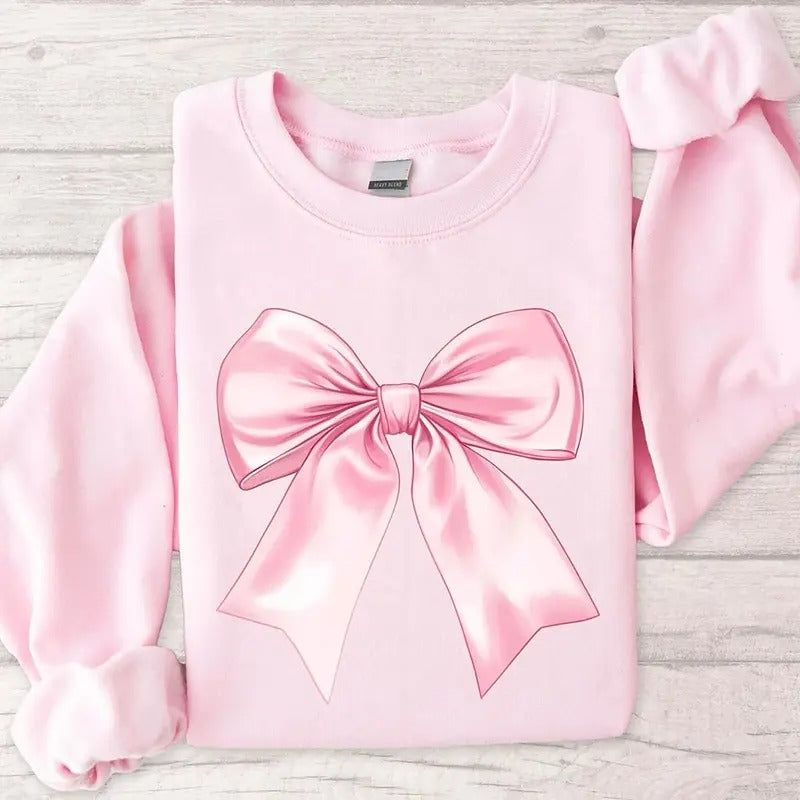 Coquette Pink Bow Sweatshirt, Love Toile de Jouy Pink Bow Sweatshirt, Fancy Chinoiserie Print Shirt, Coquette Aesthetic...