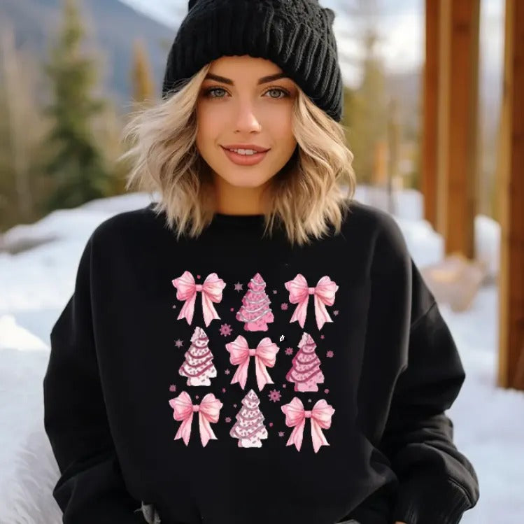 Coquette Pink Christmas, Coquette Pink Bow, Christmas Tree, Retro Holidays, Girly Xmas, Christmas Shirts for Women, Retro Christmas, Christmas Gift Holiday Sweatshirt,  Christmas T- Shirt, Christmas Clothes, Christmas Vibes, Christmas Season